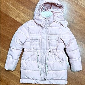 Winter Time - Pink Quilted Hooded kid’s Puffer Jacket with Faux Fur, 90% down
